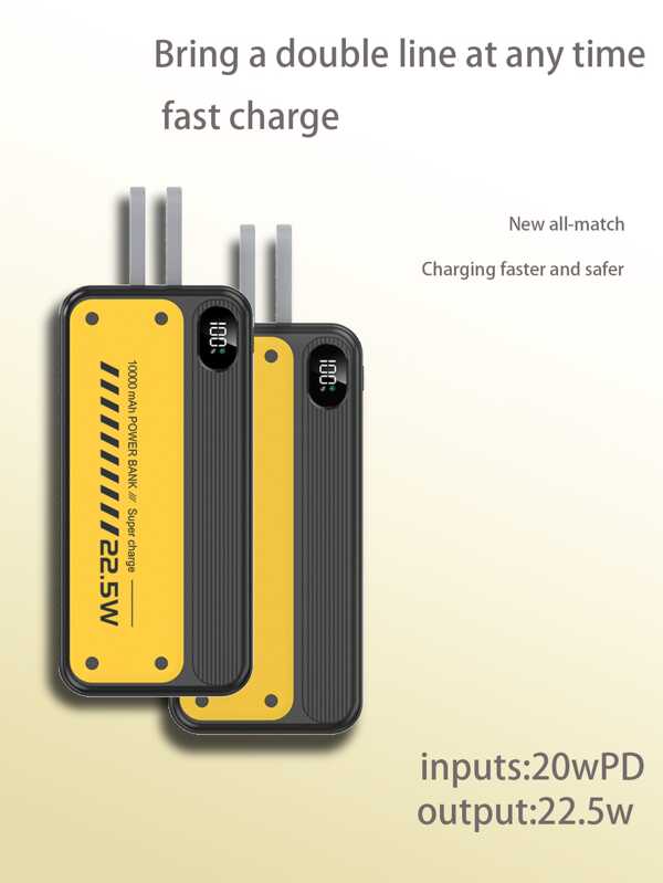 Black And Yellow Dual Line With Usb And Type-C Super Fast Charging 10000mah Large Capacity Power Bank black yellow