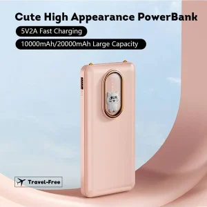 20000mah Pink Lightweight Quick Charge Power Bank, With Hanging Rope, 4 Cable & Light Stand Included Pink-Doll Cat