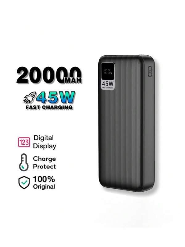 Power Bank 20000mah Pd 45w Fast Charging Lithium Battery Portable Usb Typec Output Black Black