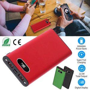 1PC 20000Mah Power Bank Portable Charger External Battery Pack 22.5W Super Fast Charging With LED Display Flashlight Fit For IPhone Samsung Series For Summer Beach Travel Camping Fishing Hiking Mother Day Red