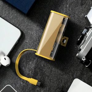 1pc 5000mAh 22.5W Emergency Portable Power Bank, Transparent Mecha Style Design, One Input Dual Charging Port, Can Protect The Charger Output, Compatible With Type C/Lightning Charging Output Yellow