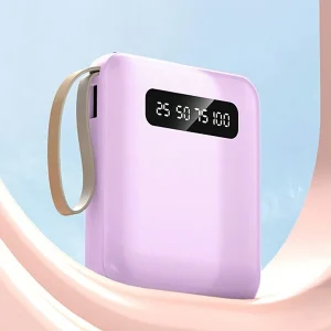 1Pc 10000mAh 10W Emergency Portable Power Bank, One Input And Three Charging Ports, Can Protect The Charger Output, Compatible With Type C/Lightning/Micro Charging Output Purple