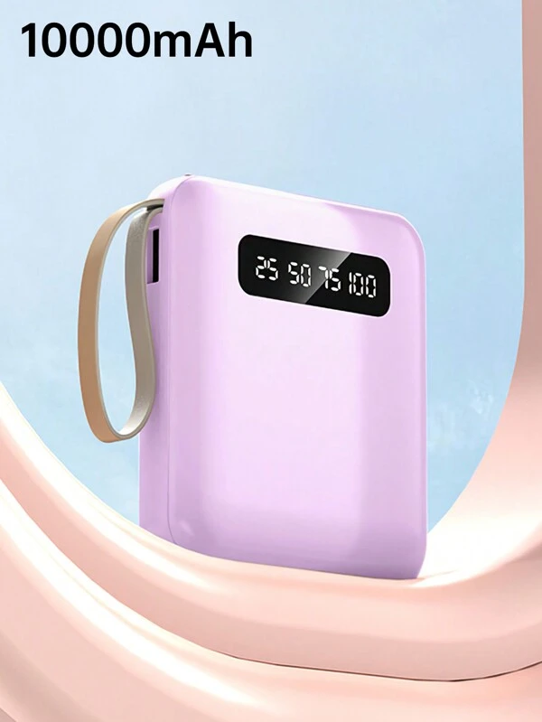 1Pc 10000mAh 10W Emergency Portable Power Bank, One Input And Three Charging Ports, Can Protect The Charger Output, Compatible With Type C/Lightning/Micro Charging Output Purple