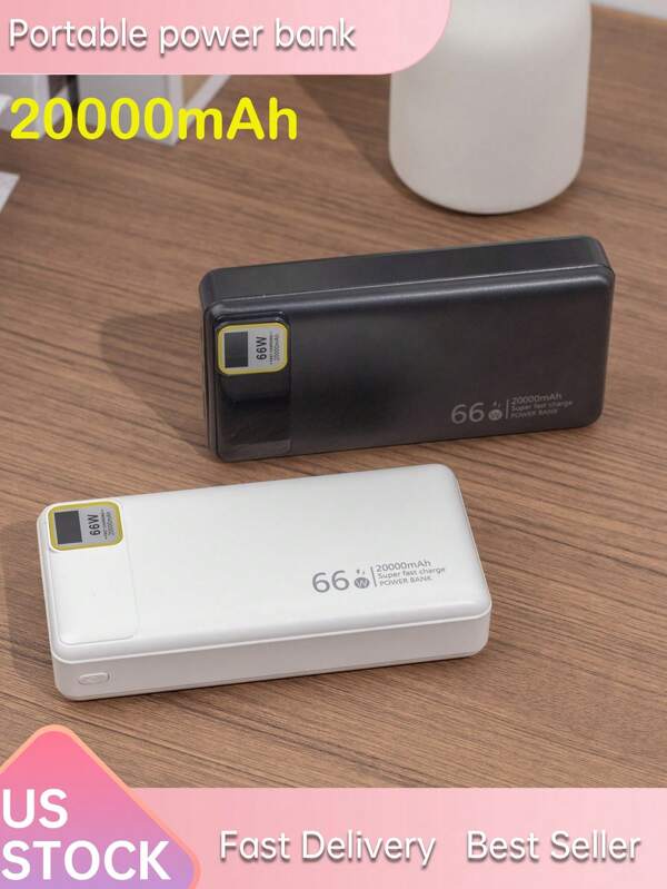 Portable Power Bank 20000mAh USB-C And USB-A 66W Super Fast Charging, Easy To Carry Portable Power Bank With LED Smart Digital Display Compatible With Iphone And Android Multicolor