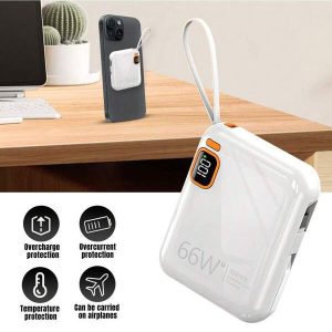 Portable Charger, Mini 10000mAh Power Bank, 66W Fast Charging, Cell Phone Charger With LED Display, For IPhone, Samsung White