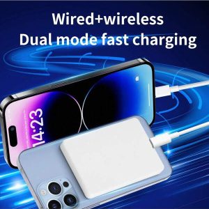 Magnetic Wireless Power Bank, 5000mAh Portable Mobile Power Bank, Ultra-Thin Wireless Portable Charger, Strong Magnetic Force, Portable Lanyard Design, Surface Feel Oil Process, Suitable For IPhone16/15/14/13/12 Series White