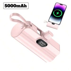 Mini Portable Charger 5000mAh Power Bank, Cell Phone Portable Power, LCD Display Battery Pack Compatible With IPhone 15/15 Plus/15 Pro/15 Pro Max/Android Pink