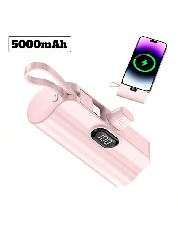 Mini Portable Charger 5000mAh Power Bank, Cell Phone Portable Power, LCD Display Battery Pack Compatible With IPhone 15/15 Plus/15 Pro/15 Pro Max/Android Pink