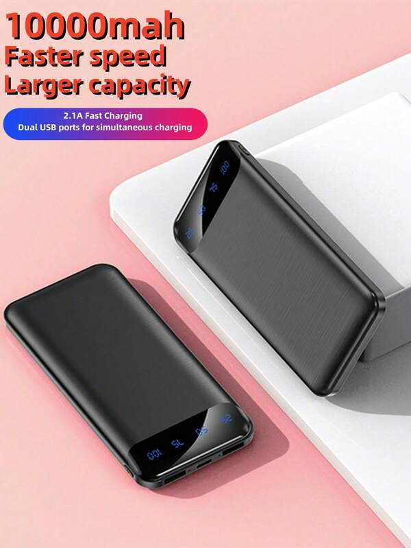 Portable Charger, Slimmest 10000mAh 5V/3A Power Bank, USB C In&Out High-Speed Charging Battery Pack, External Phone Powerbank Compatible With IPhone 15 14 13 12 X S22 S21 IPad Etc Black